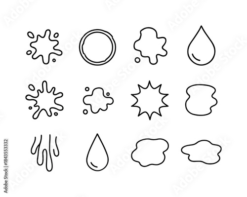 Minimalist Line Icons. Splashes and Stains. Line icon set of Spl