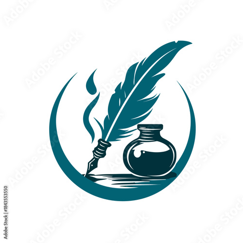 Elegant feather and inkwell emblem artistic design for creative concepts