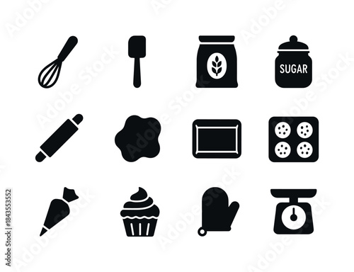 Baking Icons Set. Baking Time. Solid icon set of Baking Time: wh