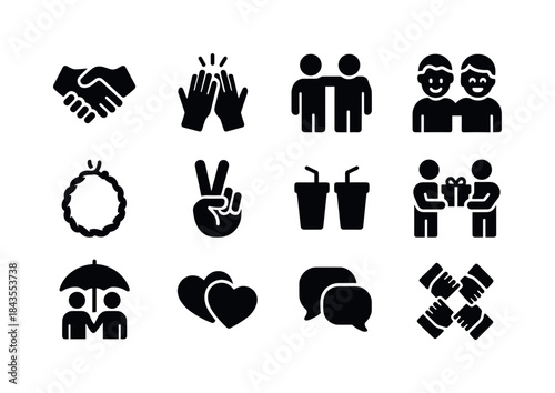 Friendship Icon Set. Friendship. Solid icon set of Friendship: h