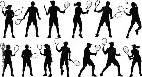 Dynamic Action Poses of Men and Women Serving and Hitting, Ideal for Sports Graphics, Club Logos, and Prints