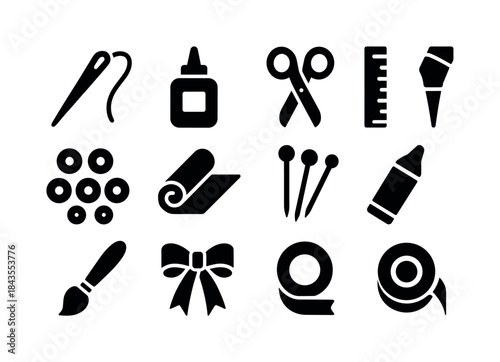 Craft Supplies Icons. Craft supplies. Solid icon set of craft su