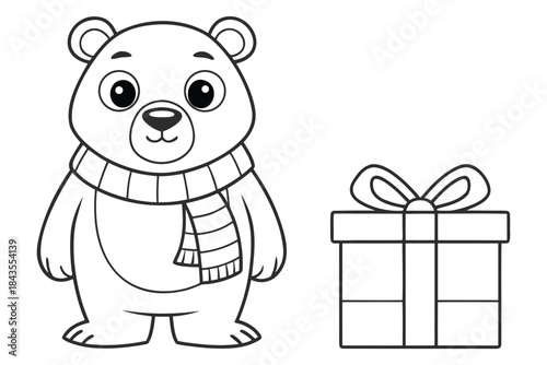 Black and white outline of a polar bear, simple line art for kids coloring pages.