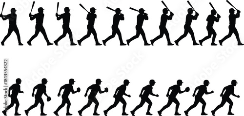 Dynamic Collection of Batting and Running Poses for Sports, Athletic Competition, and Team Game Vector Illustration Graphics