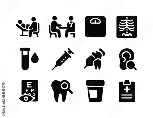 Healthcare Icon Set. Healthcare Routine. Solid icon set of Healt