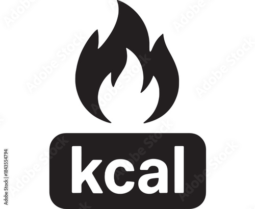 Flame and kcal symbol graphic design element on transparent background silhouette
