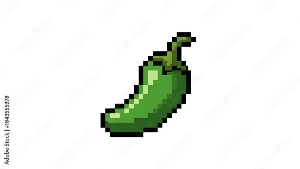 Fototapeta premium Pixel Art Green Chili Pepper Icon Isolated on White Background