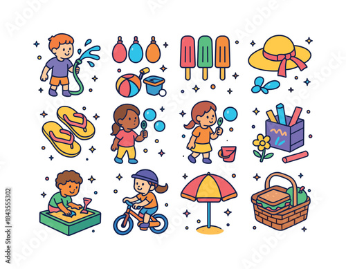 Summer Kids Icons. Summer Kids. Colorful isometric vector icons