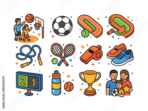 Family Fitness Icons. Family Fitness. Colorful isometric vector
