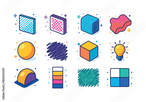 Isometric Shading Techniques Icons. shading techniques. Colorful