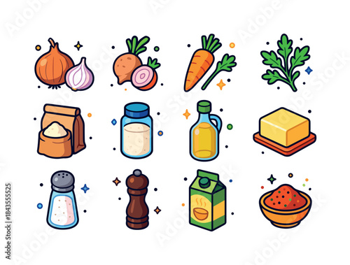Isometric Cooking Icons. Cooking Ingredients. Colorful isometric