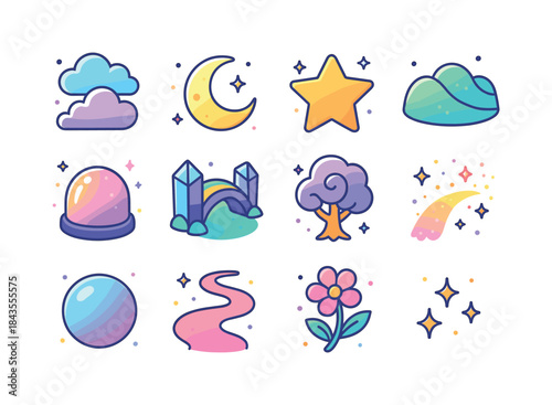 Dreamland Vector Icons. Dreamland. Colorful isometric vector ico