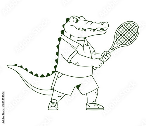 Crocodile Tennis Player Lineart Illustration