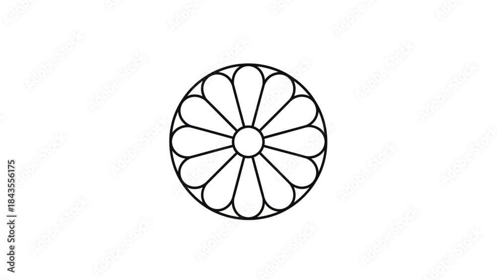 Obraz premium Japanese Imperial Seal Chrysanthemum Flower Outline Vector Illustration.