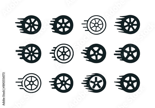 Dynamic Wheel Icons. Spinning wheels out of control. Icon set. S