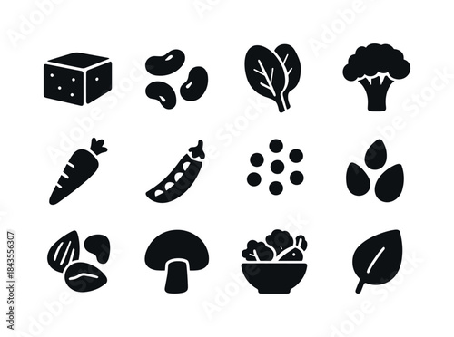Plant-Based Food Icons. Plant-Based Eating. Solid icon set of Pl