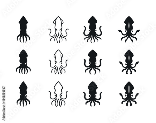 Deep Sea Logo Set. Aquatic creatures in extreme environments (de