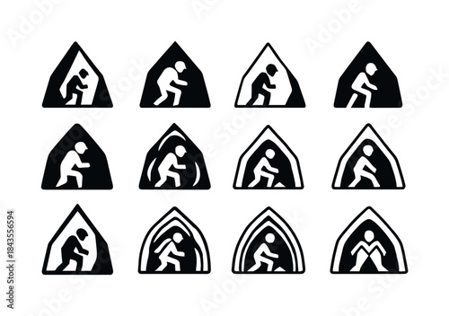 Caving Adventure Icons. Caving and spelunking adventures. Icon s