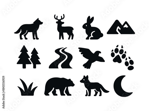 Nature Icon Set. Nature Chase. Solid icon set of Nature Chase: w