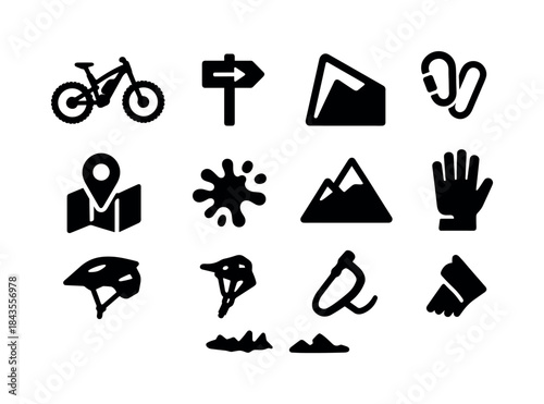 E-Mountain Bike Icons. E-mountain bikes. Solid icon set of e-mou