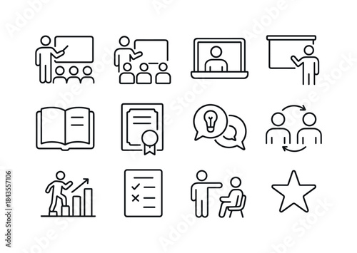 Employee Training Icons. Employee Training. Line icon set of Emp