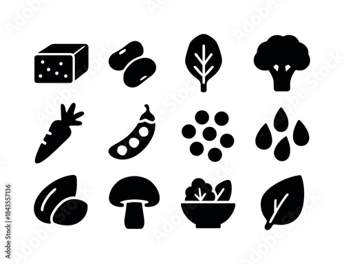 Plant-Based Food Icons. Plant-Based Eating. Solid icon set of Pl