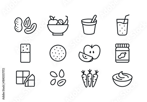 Healthy Snack Icons. Healthy snacks. Line icon set of healthy sn