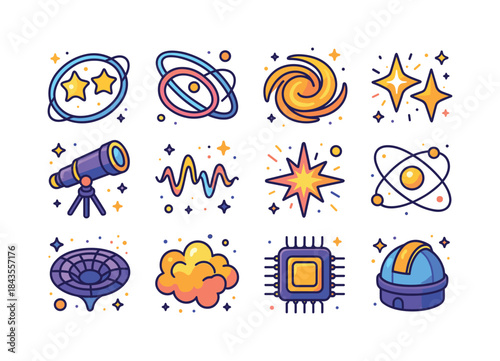 Colorful Binary Orbit Icons. Binary orbit. Colorful isometric ve