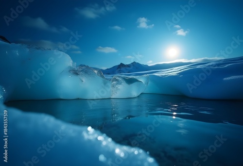 AI generated close-up of glacier ice melting into clear turquoise stream