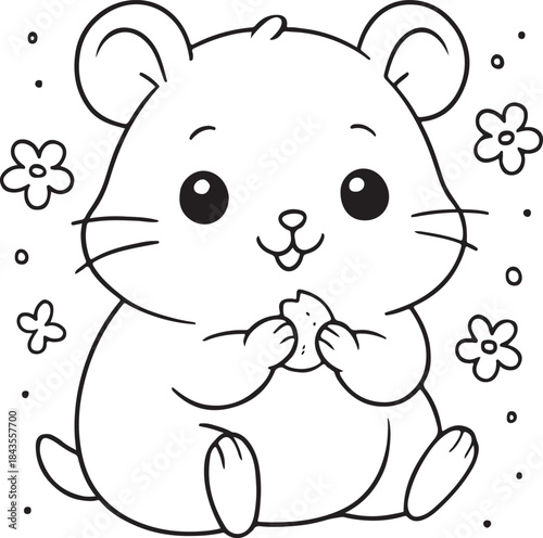 Cute Hamster Coloring Page – Kawaii Animal Line Art Illustration