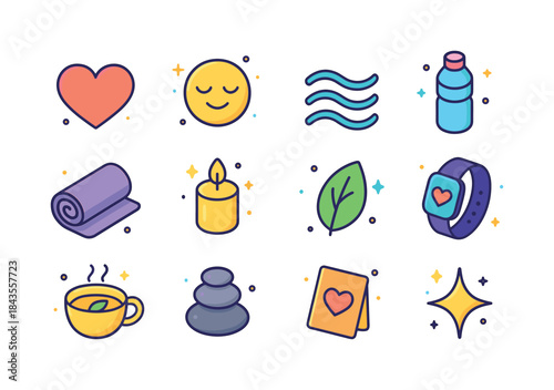 Colorful Well-Being Icons. Well-Being. Colorful isometric vector