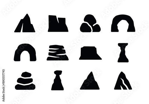 Rock Formation Icons. Rock Formations. Solid icon set of Rock Fo