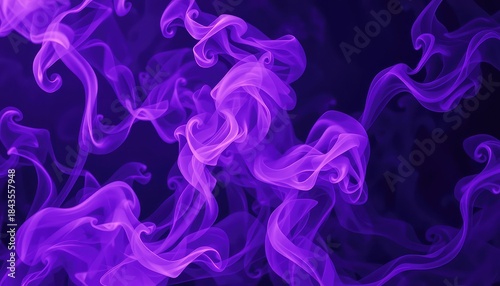 Abstract purple wisps of translucent vapor swirling and dancing in dark space for backgrounds and creative designs