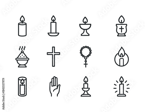 Religious Candle Icons. Religious candles. Line icon set of reli