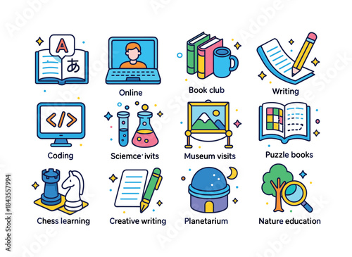 Colorful Learning Icons. Learning and growth. Colorful isometric