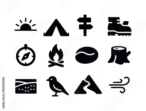 Sunrise Outdoor Icons. Sunrise outdoors. Solid icon set of sunri