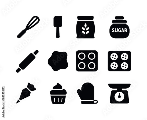 Baking Icons Set. Baking Time. Solid icon set of Baking Time: wh