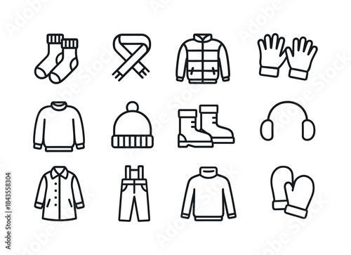 Winter Clothing Icons. Winter Clothing. Line icon set of Winter