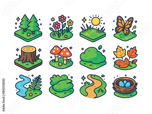 Colorful Glade Icons. glade. Colorful isometric vector icons set
