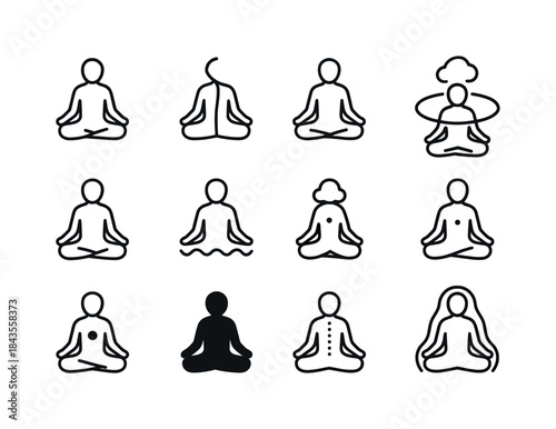 Meditation Energy Icons. Meditation energy flow. Line icon set o
