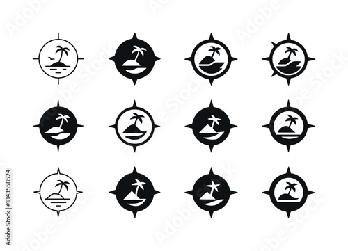 Island Tour Icons. Island Hopping Boat Tours. Icon set. Set Logo