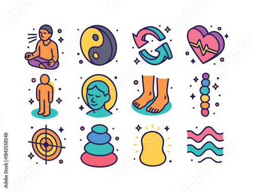 Mind Body Icons. mind body balance. Colorful isometric vector ic