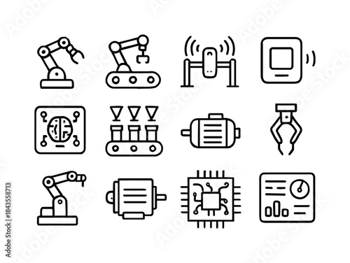 Automation Icon Set. Automation & Robotics. Line icon set of Aut