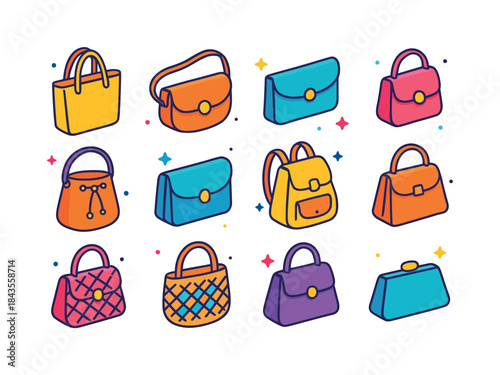 Colorful Handbag Icons. Handbags. Colorful isometric vector icon
