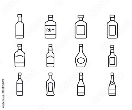 Liquor Bottles Icon Set. Liquor Bottles. Line icon set of Liquor