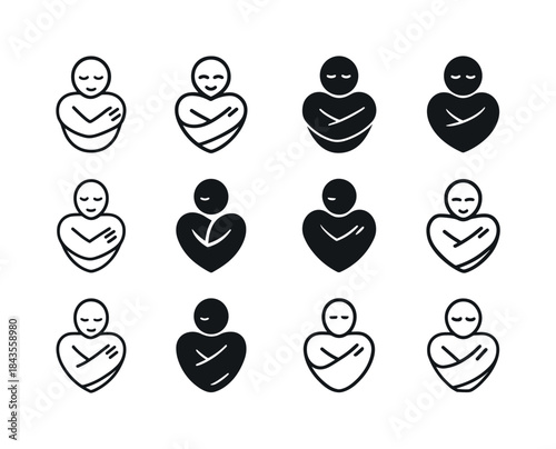 Self-Love Icon Series. A person hugging themselves, practicing s