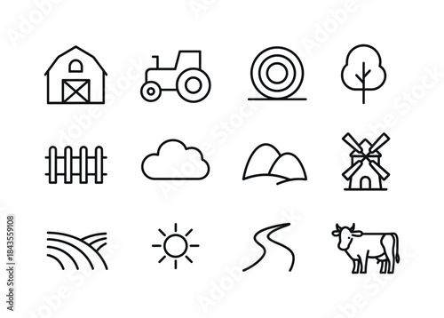 Countryside Icon Set. Countryside. Line icon set of countryside:
