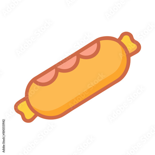Stylized cartoon sausage isolated on white background