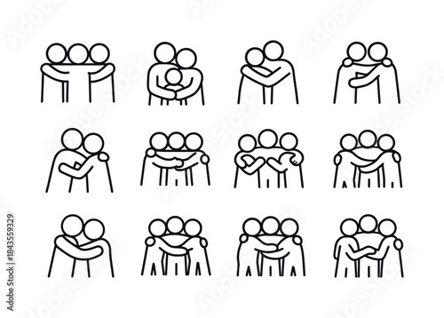 Unified Embrace Icons. Group Hug. Line icon set of Group Hug: th