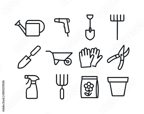 Garden Tool Icons. Garden Tools. Line icon set of Garden Tools: